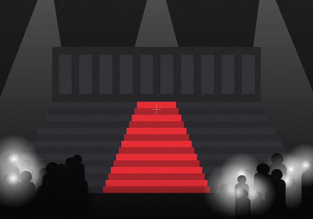 Illustration Nozo Production : montée des marches du Festival de Cannes 2026 vue à travers un viseur caméra